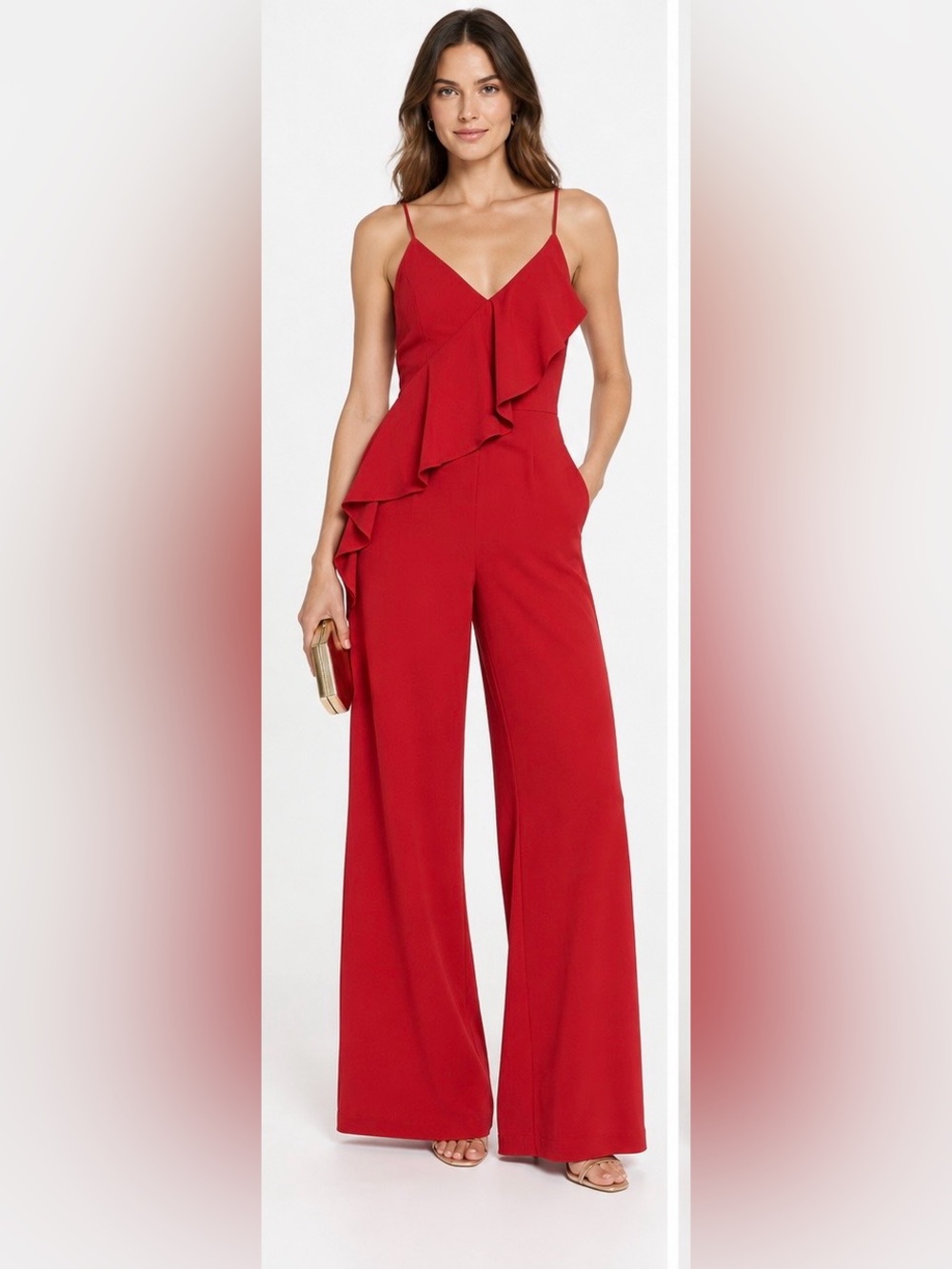 BNWT Alice + Olivia Cherry Red Keeva Wide-Leg Jumpsuit MSRP $498
